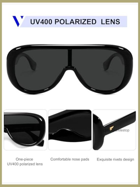Oversized Aviator Square Sunglasses Women Men One-Piece Polarized Lens Retro main image 5